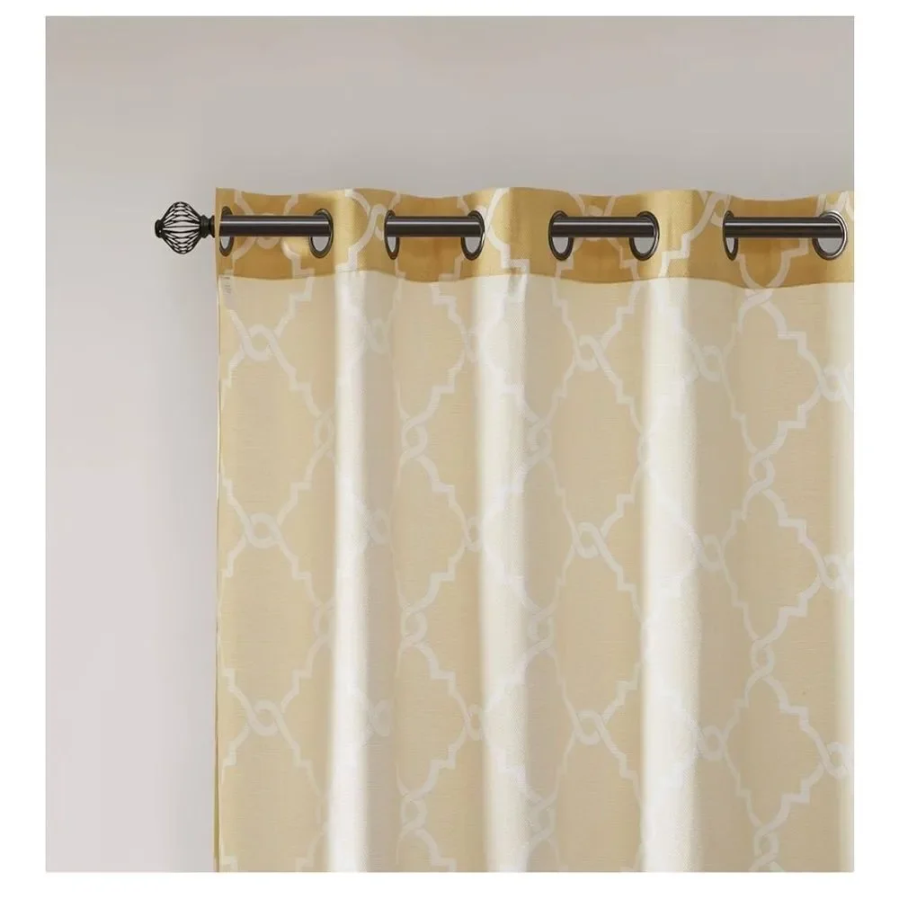 Madison Park Saratoga Single Fretwork 1 Panel Grommet Top 50x63, Yellow/White